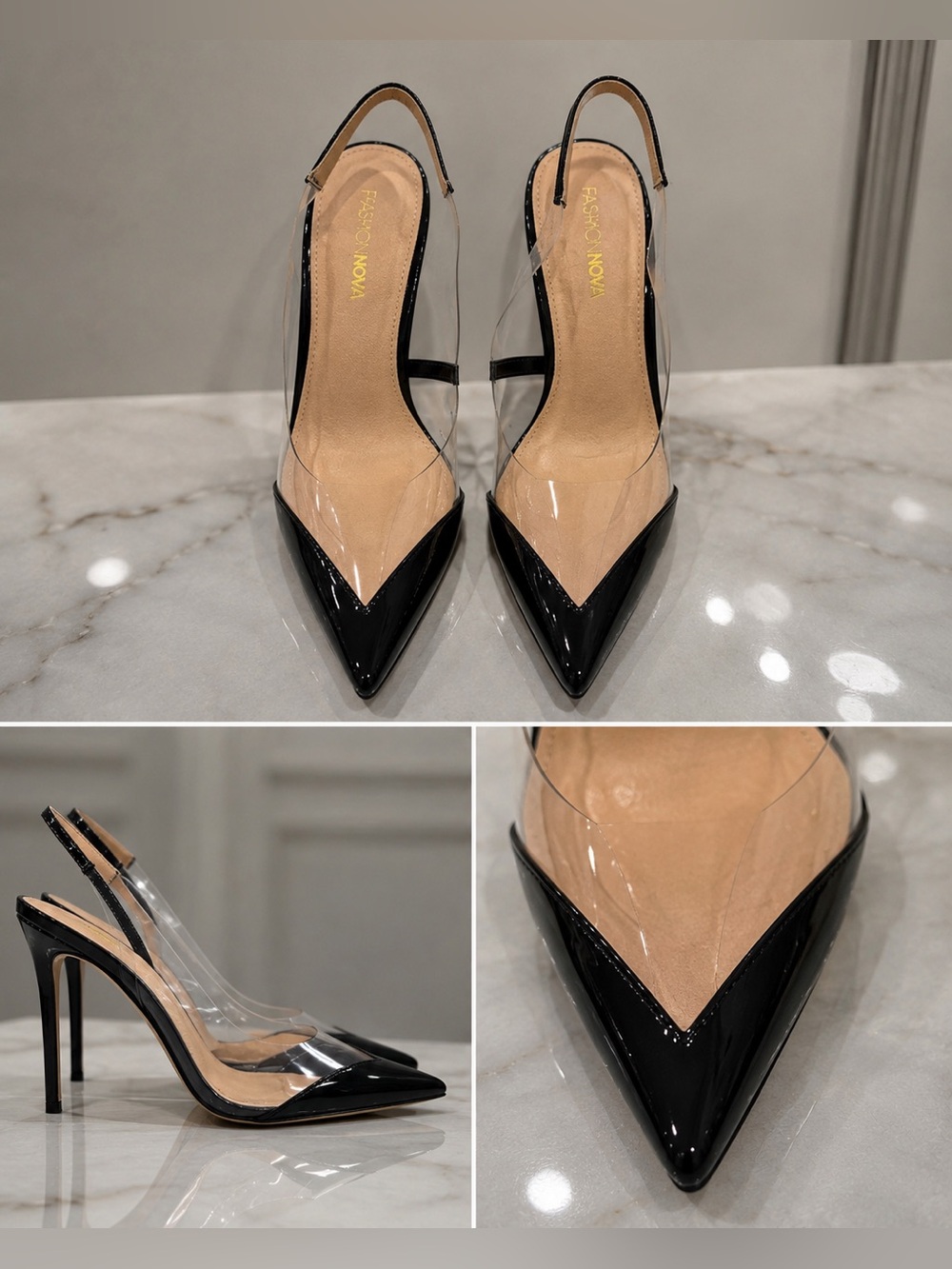 ✨ Clear & Black Slingback Heels (Designer Inspired) ✨ size 6
